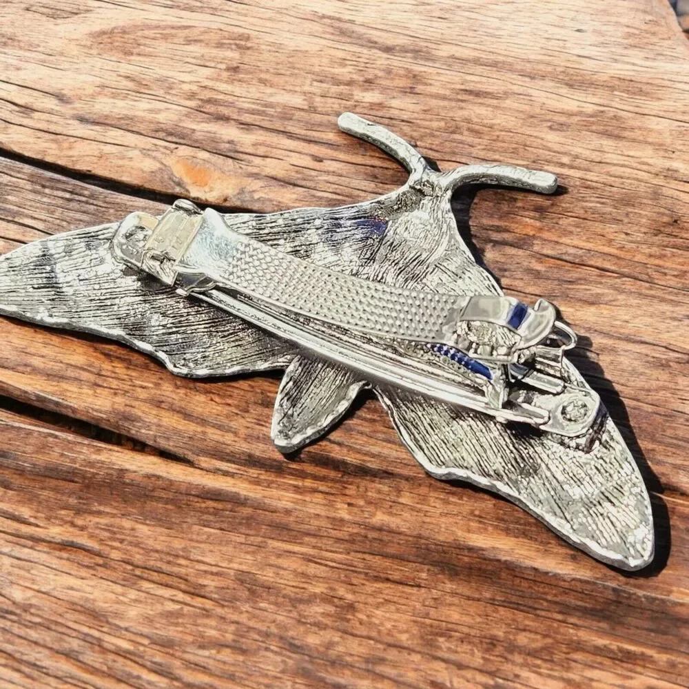 Gothic Moon Phase Moth Hair Clip Death Skull Insect Bug Barrett Silver Tone